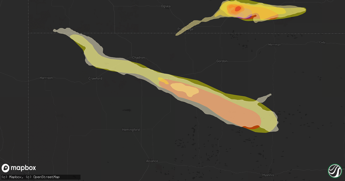 Hail map in Hay Springs, NE on July 3, 2024