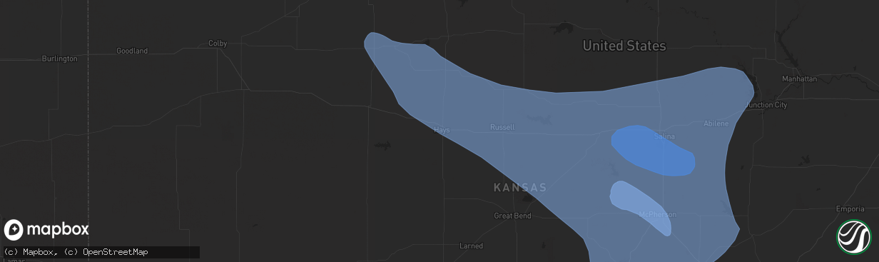 Hail map in Hays, KS on July 3, 2024