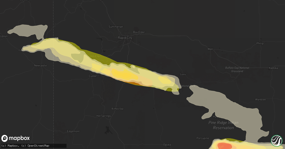 Hail map in Hermosa, SD on July 3, 2024