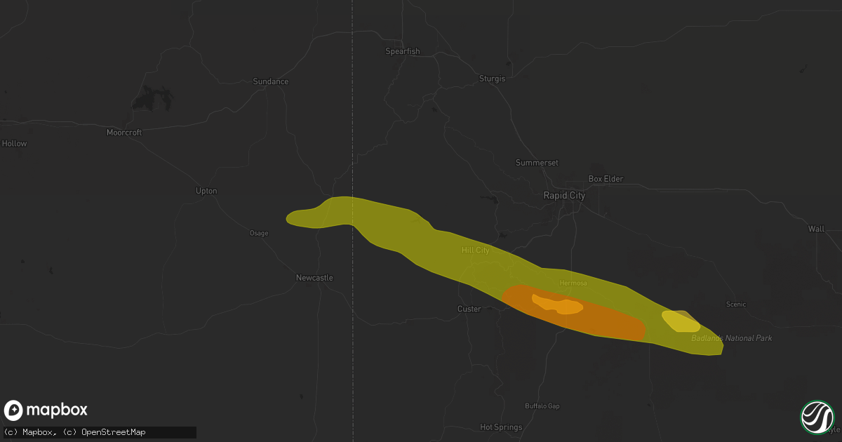 Hail map in Hill City, SD on July 3, 2024