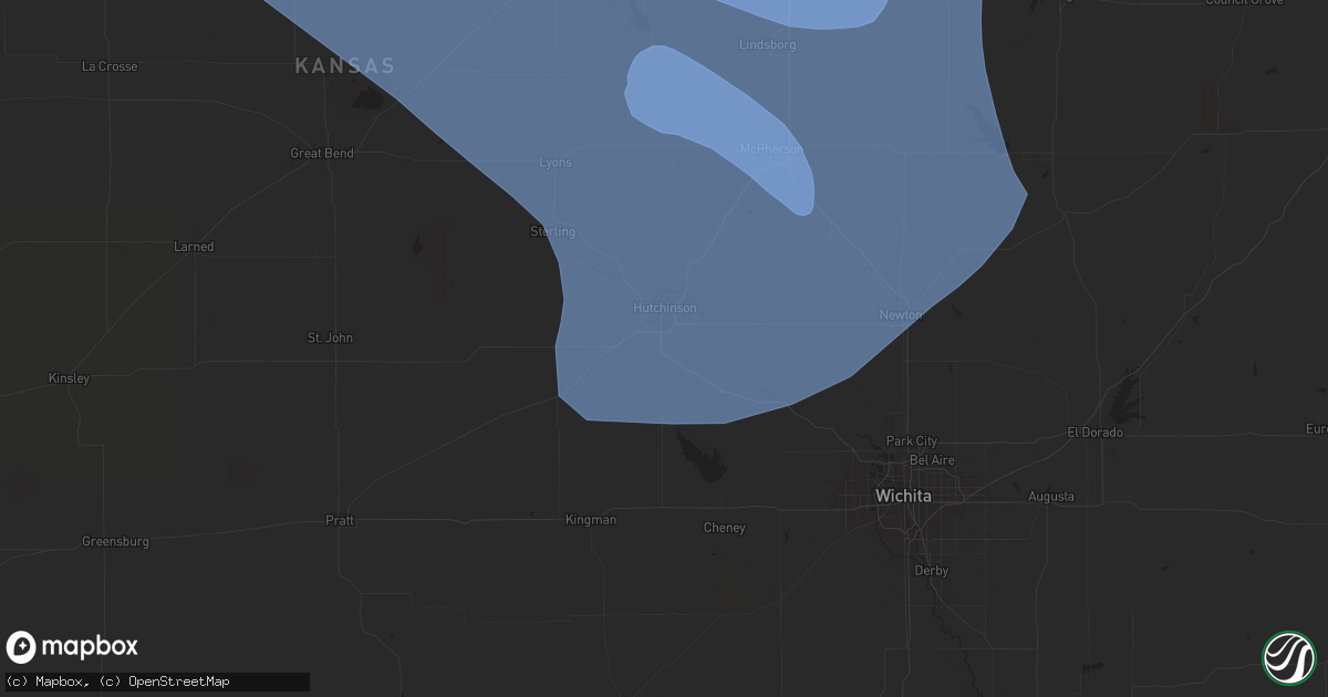 Hail map in Hutchinson, KS on July 3, 2024