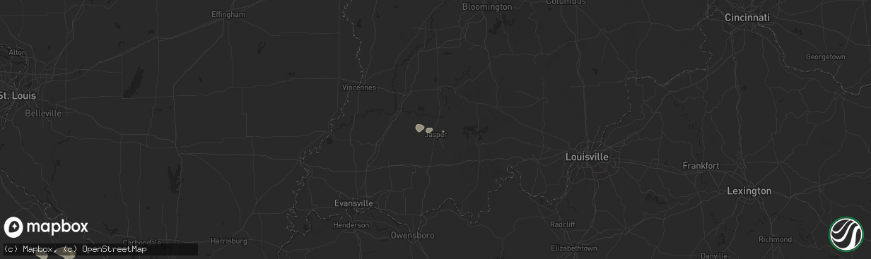 Hail map in Jasper, IN on July 3, 2024