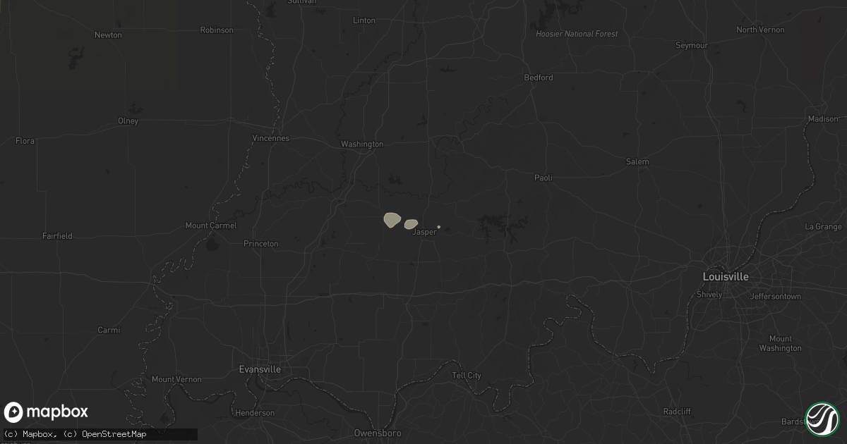 Hail map in Jasper, IN on July 3, 2024
