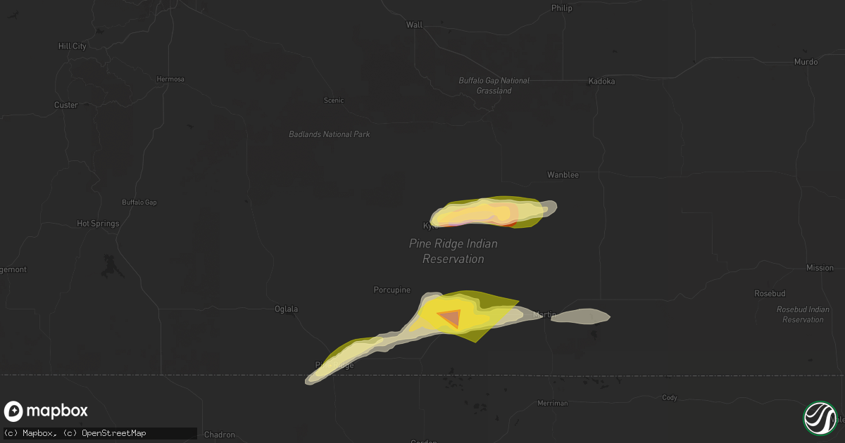 Hail map in Kyle, SD on July 3, 2024