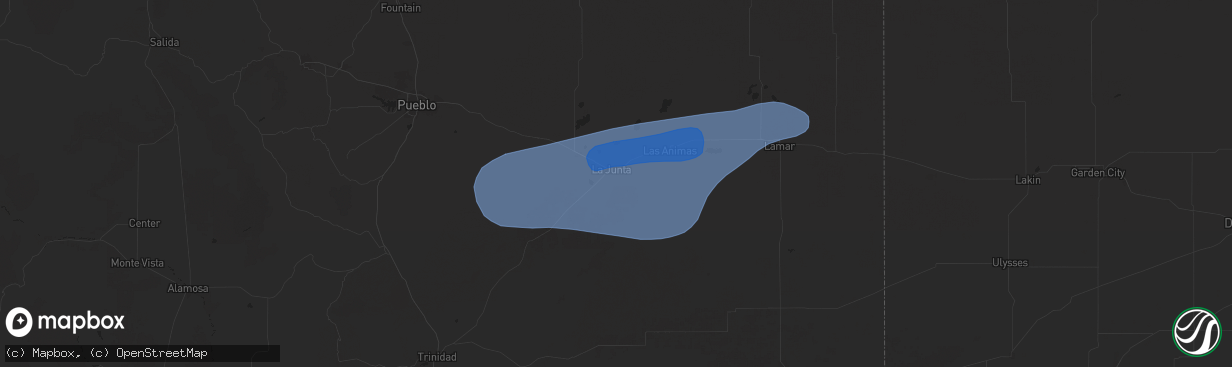 Hail map in La Junta, CO on July 3, 2024