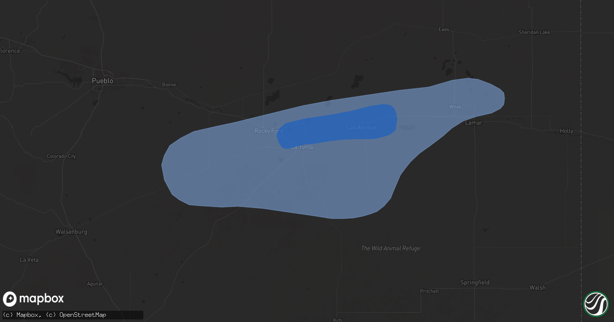 Hail map in La Junta, CO on July 3, 2024