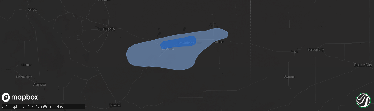 Hail map in Las Animas, CO on July 3, 2024