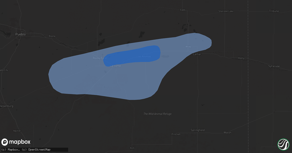 Hail map in Las Animas, CO on July 3, 2024