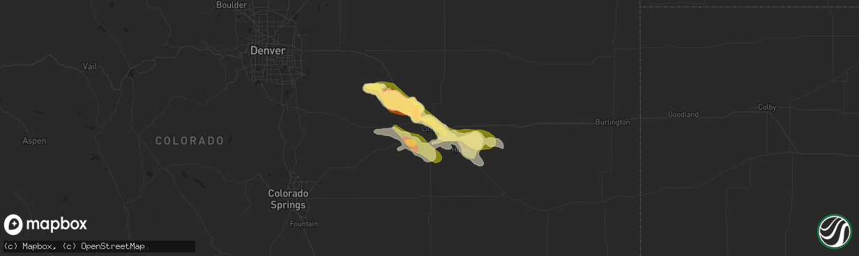 Hail map in Limon, CO on July 3, 2024