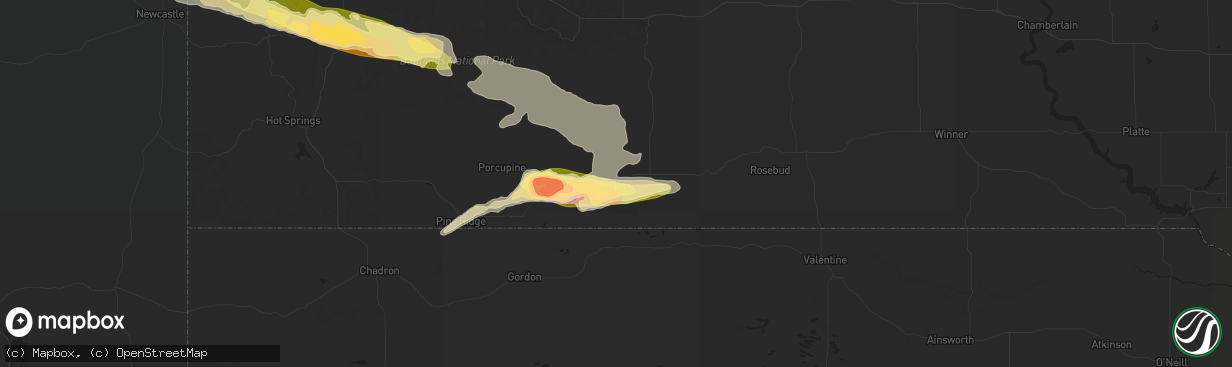 Hail map in Martin, SD on July 3, 2024