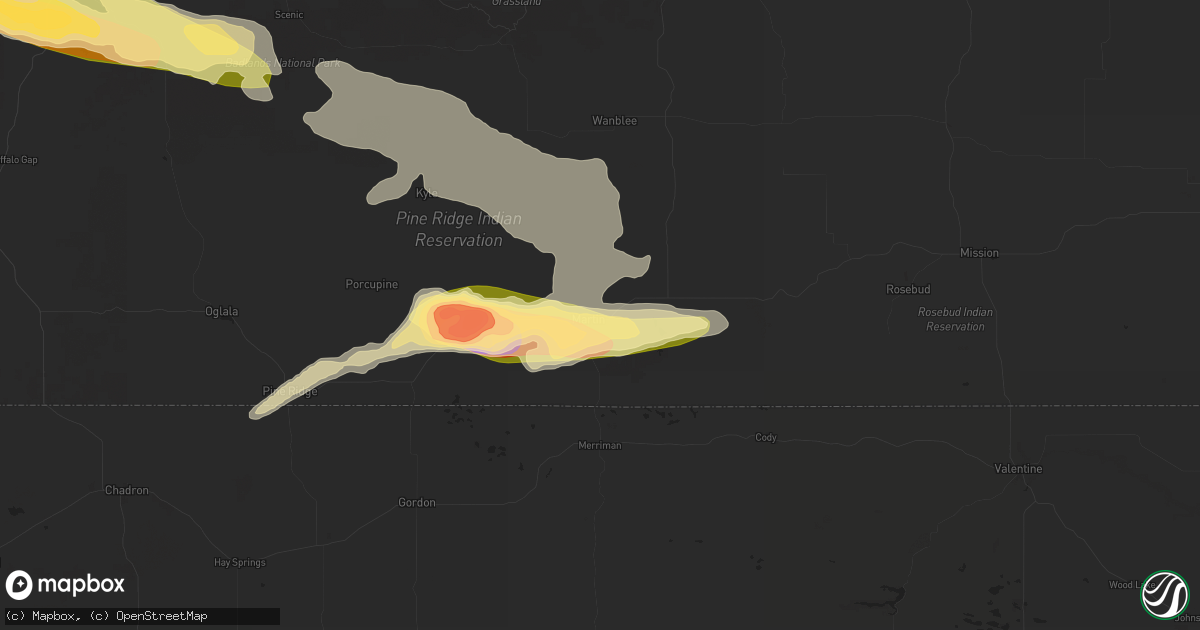 Hail map in Martin, SD on July 3, 2024