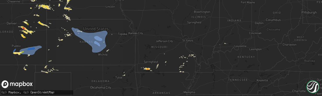 Hail map in Missouri on July 3, 2024