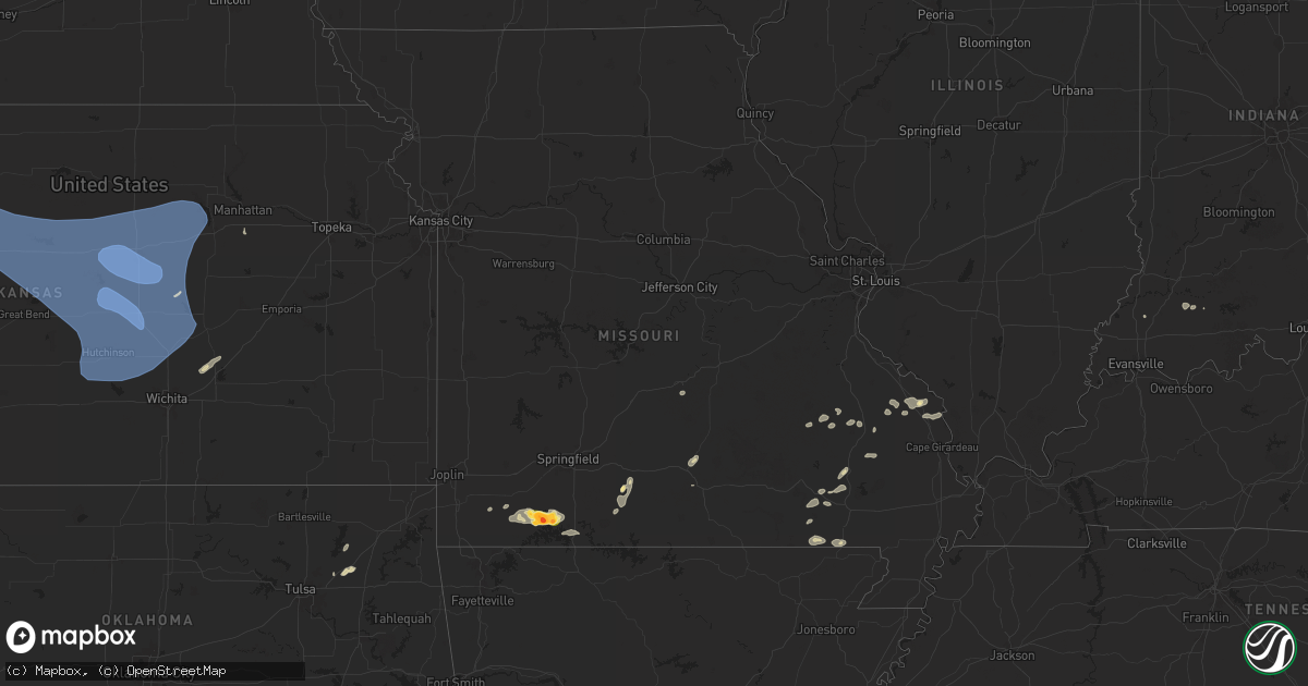 Hail map in Missouri on July 3, 2024