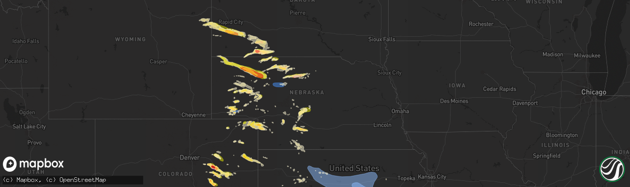 Hail map in Nebraska on July 3, 2024