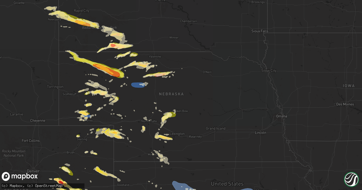 Hail map in Nebraska on July 3, 2024