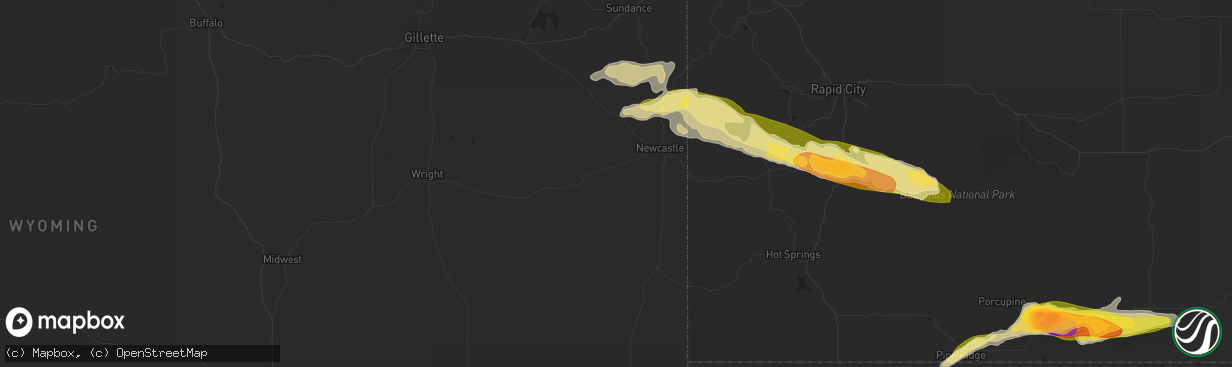 Hail map in Newcastle, WY on July 3, 2024