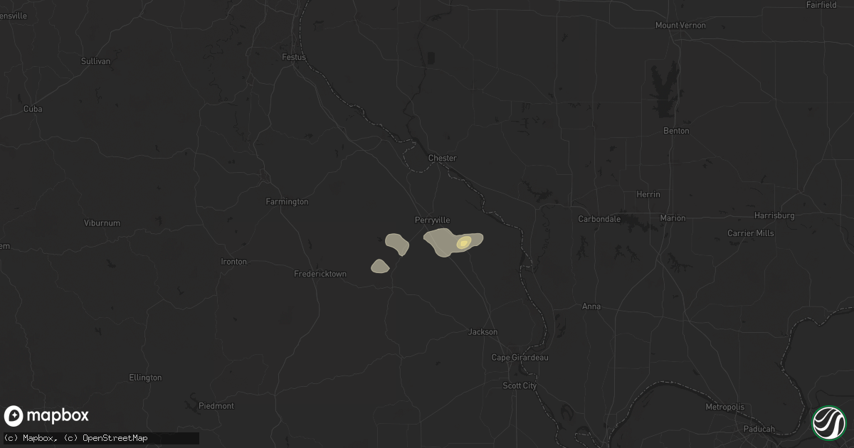 Hail map in Perryville, MO on July 3, 2024