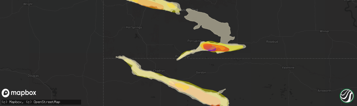 Hail map in Pine Ridge, SD on July 3, 2024