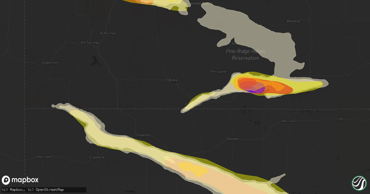 Hail map in Pine Ridge, SD on July 3, 2024