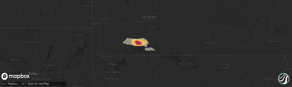 Hail map in Reeds Spring, MO on July 3, 2024