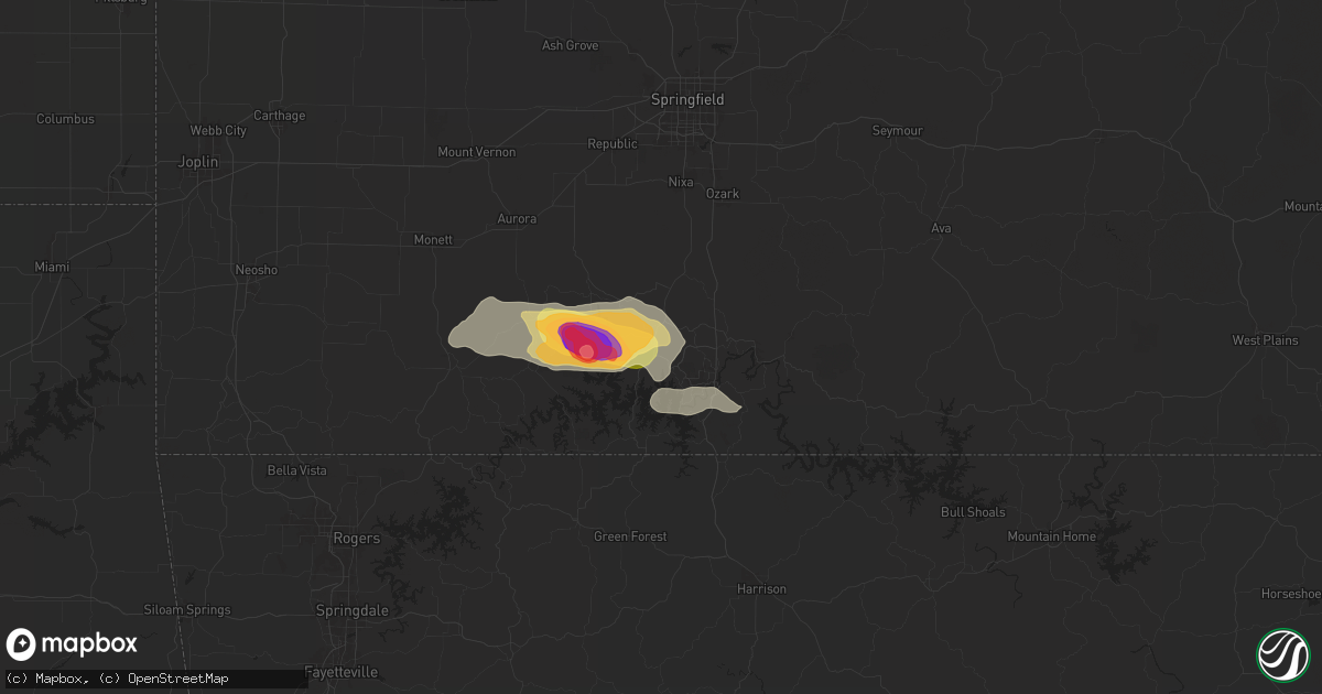 Hail map in Reeds Spring, MO on July 3, 2024