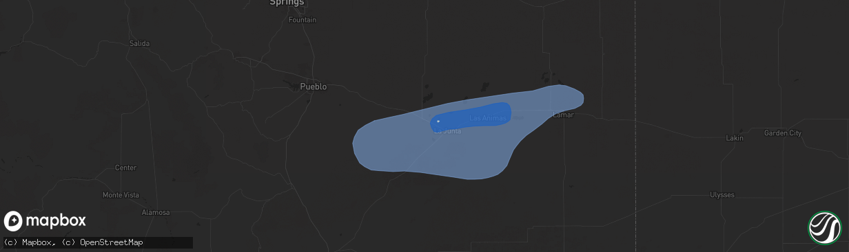 Hail map in Rocky Ford, CO on July 3, 2024