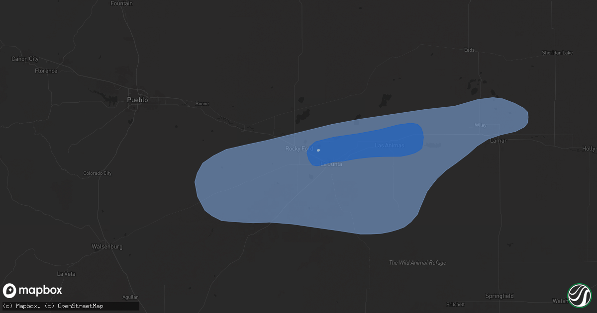 Hail map in Rocky Ford, CO on July 3, 2024