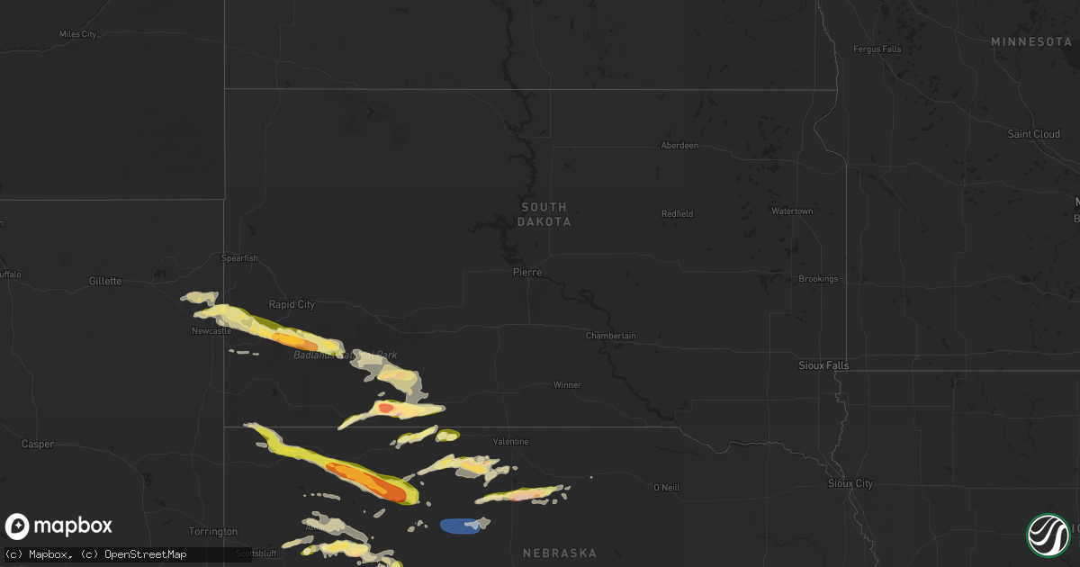 Hail map in South Dakota on July 3, 2024