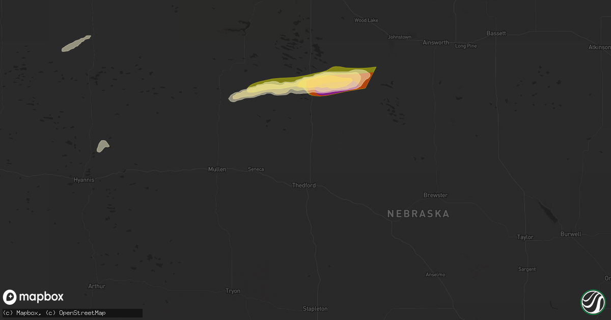 Hail map in Thedford, NE on July 3, 2024