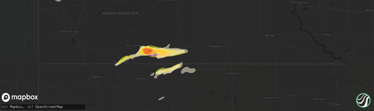 Hail map in Tuthill, SD on July 3, 2024