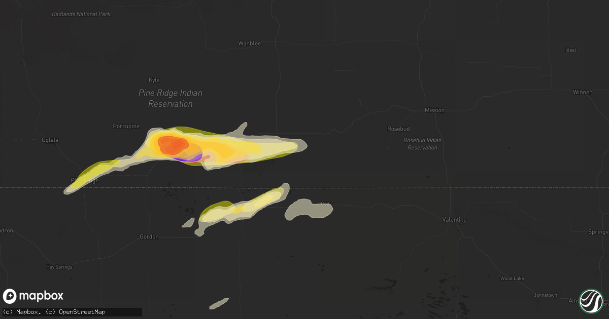 Hail map in Tuthill, SD on July 3, 2024