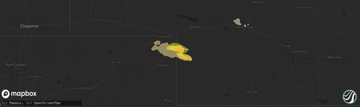 Hail map in Venango, NE on July 3, 2024