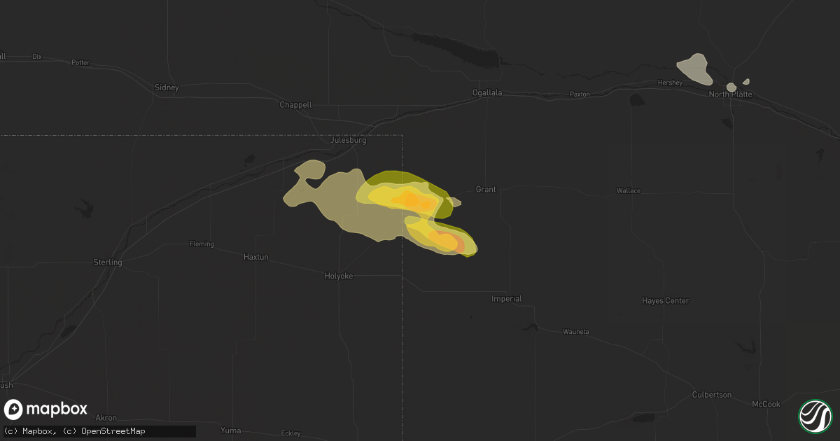 Hail map in Venango, NE on July 3, 2024