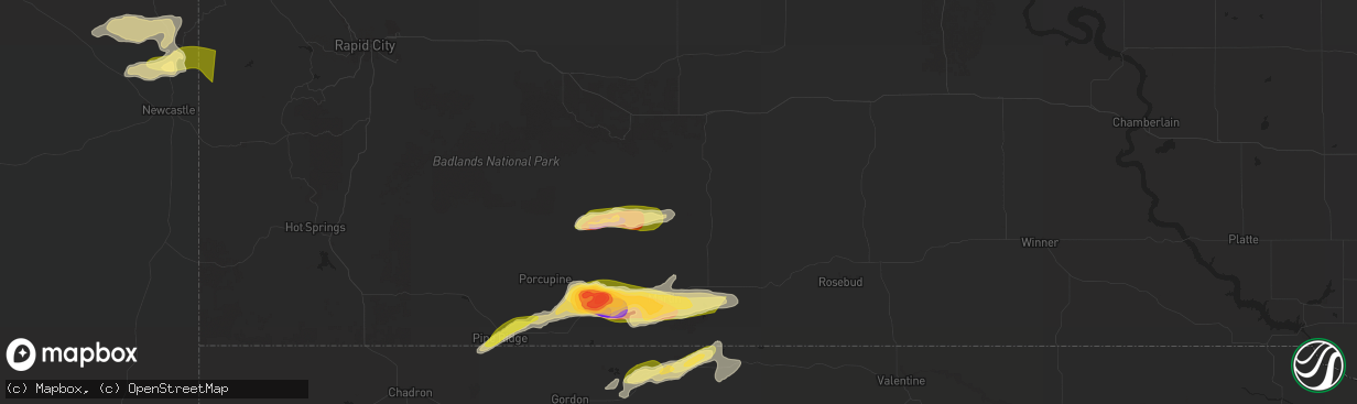 Hail map in Wanblee, SD on July 3, 2024