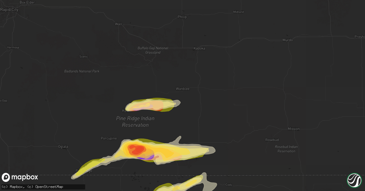 Hail map in Wanblee, SD on July 3, 2024