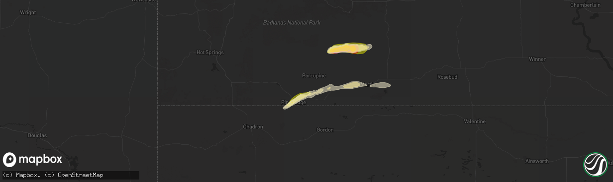 Hail map in Wounded Knee, SD on July 3, 2024