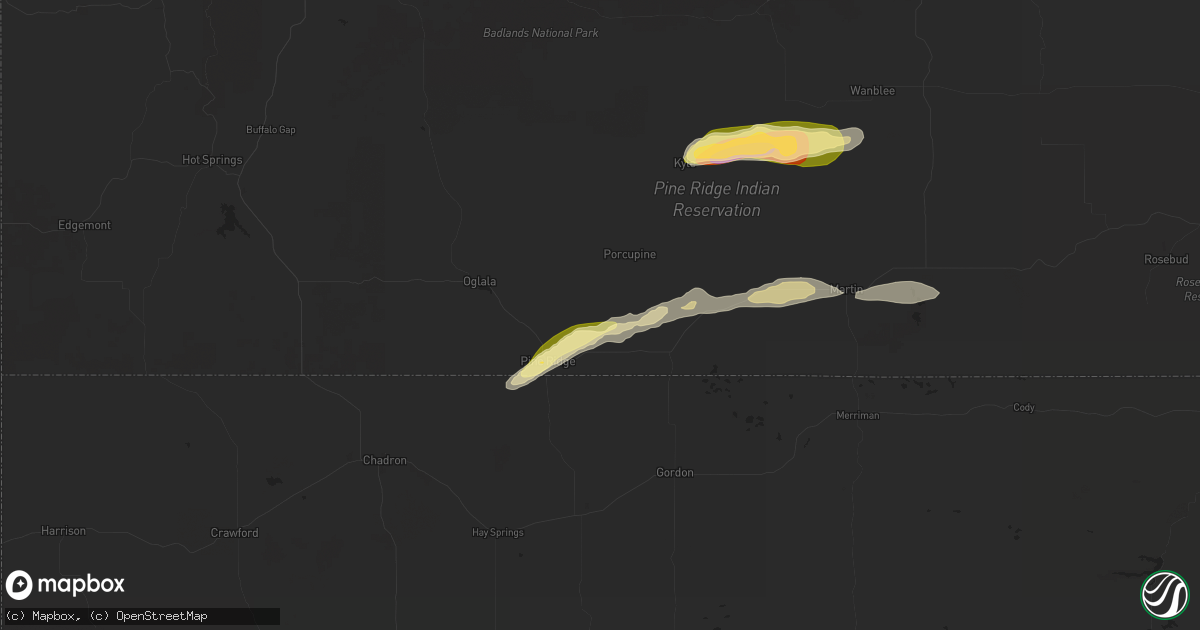 Hail map in Wounded Knee, SD on July 3, 2024