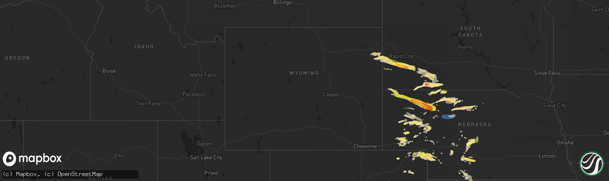 Hail map in Wyoming on July 3, 2024