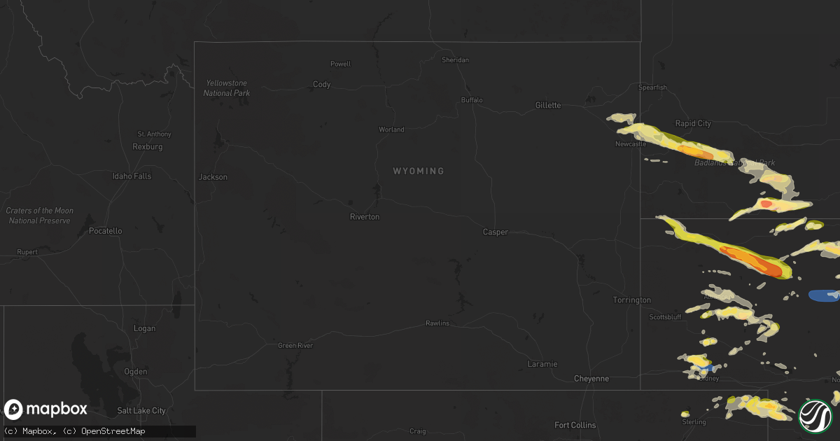 Hail map in Wyoming on July 3, 2024