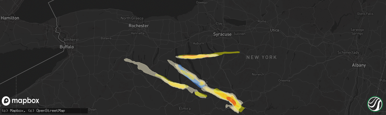 Hail map in Aurora, NY on July 3, 2025