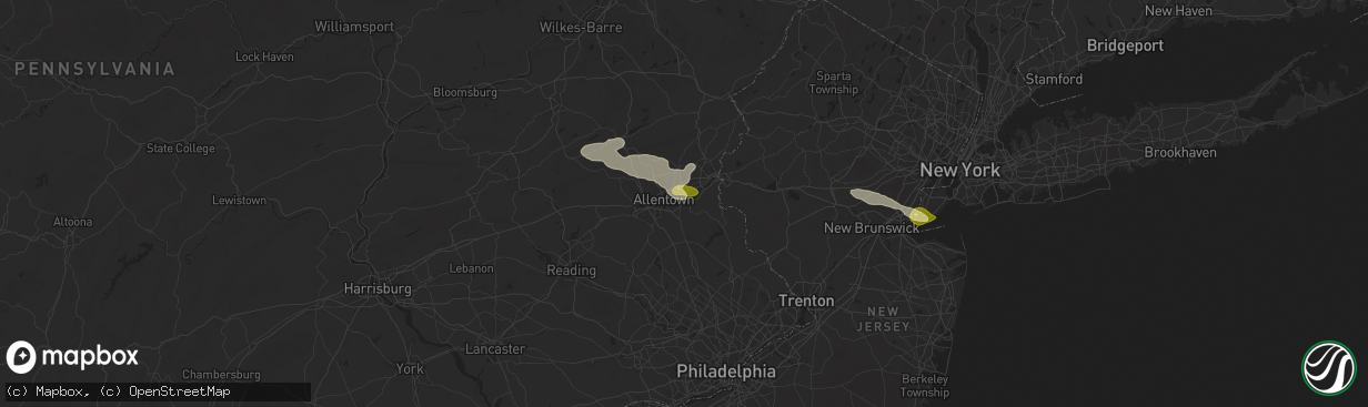 Hail map in Bethlehem, PA on July 3, 2025