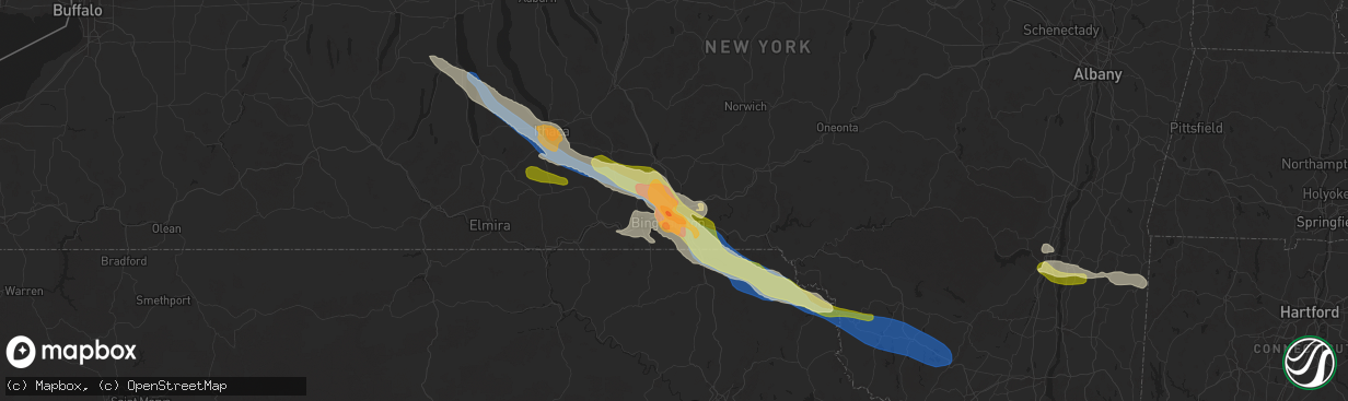 Hail map in Binghamton, NY on July 3, 2025