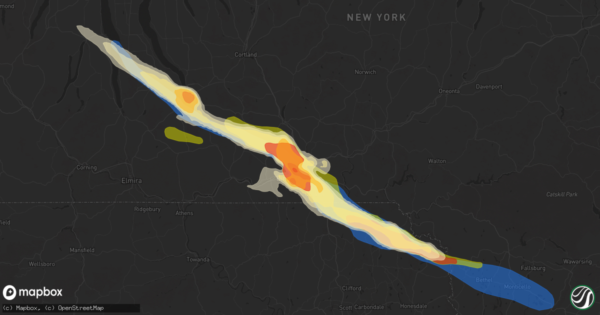 Hail map in Binghamton, NY on July 3, 2025