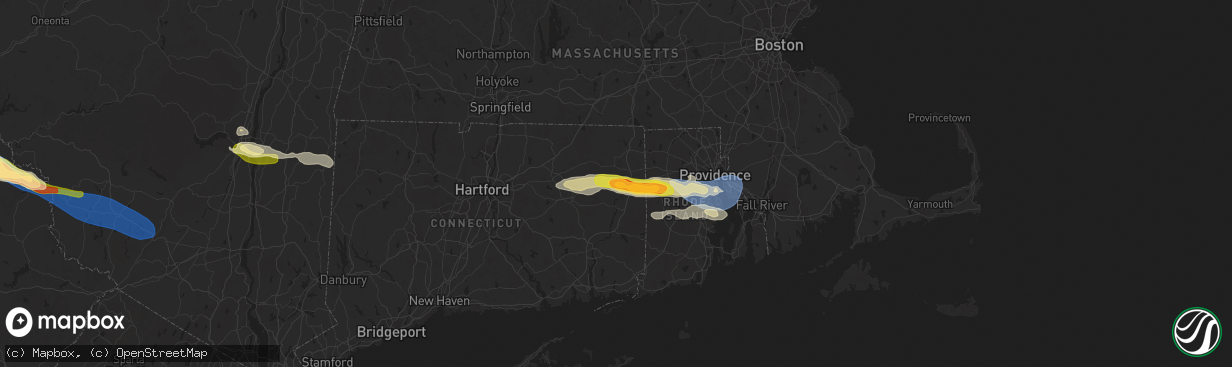 Hail map in Brooklyn, CT on July 3, 2025