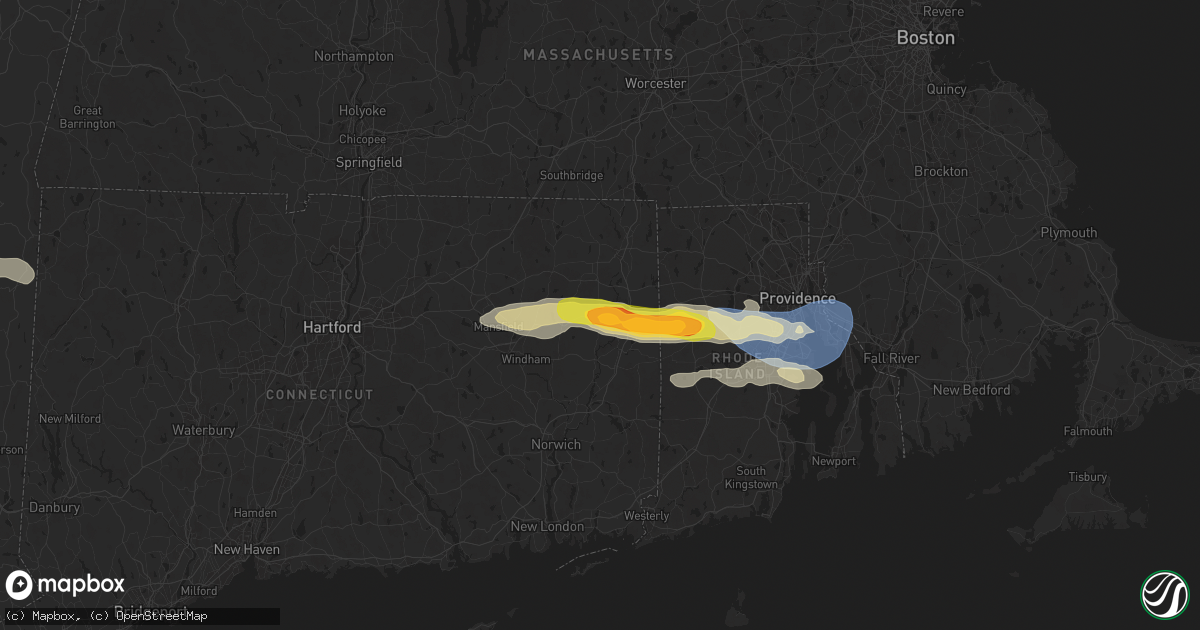 Hail map in Brooklyn, CT on July 3, 2025