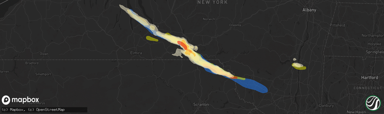 Hail map in Conklin, NY on July 3, 2025