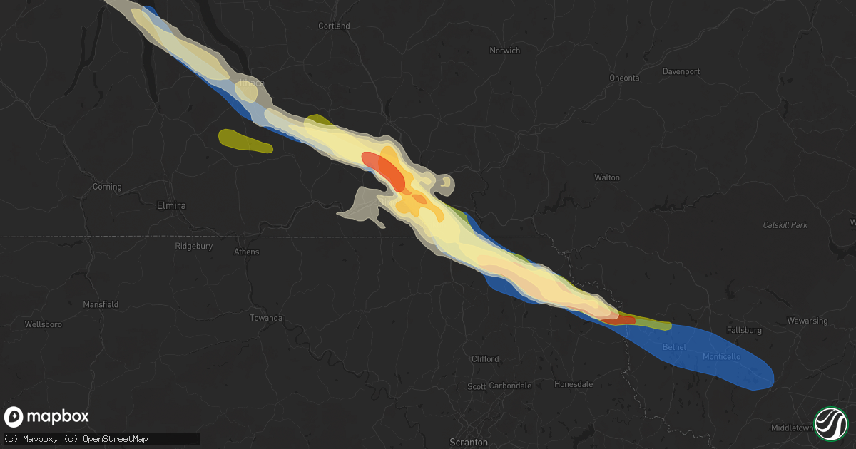 Hail map in Conklin, NY on July 3, 2025