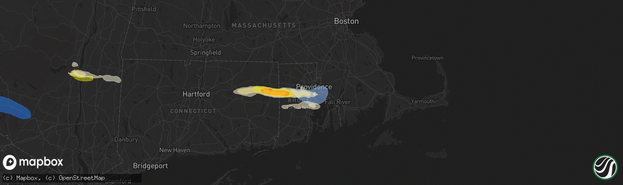 Hail map in Cranston, RI on July 3, 2025