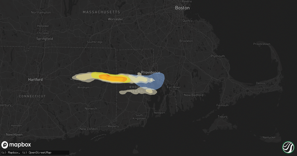 Hail map in Cranston, RI on July 3, 2025