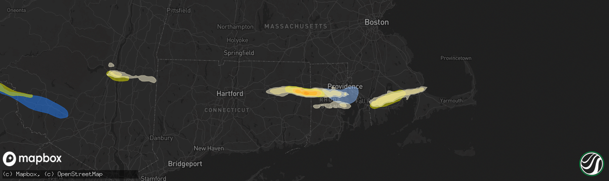 Hail map in Danielson, CT on July 3, 2025